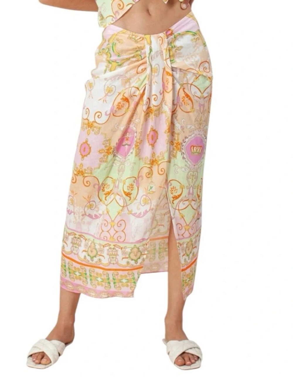 NWT Hale Bob Sophrona Ballerina Unicorn Print Linen Drape Skirt Size XS